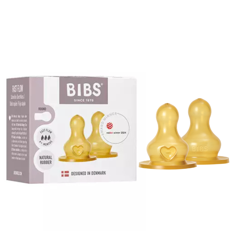 BIBS 2 TETINES RONDES LATEX BIBERON A DEBIT LENT 0M+