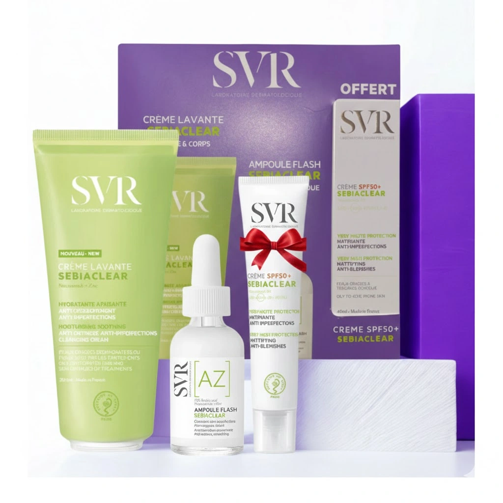 SVR COFFRET SEBIACLEAR CREME LAVANTE 200ML+AMPOULE AZ FLASH ANTI IMPERFECTIONS 30ML+CREME SOLAIRE MATIFIANTE SPF50 40ML (OFFERT)